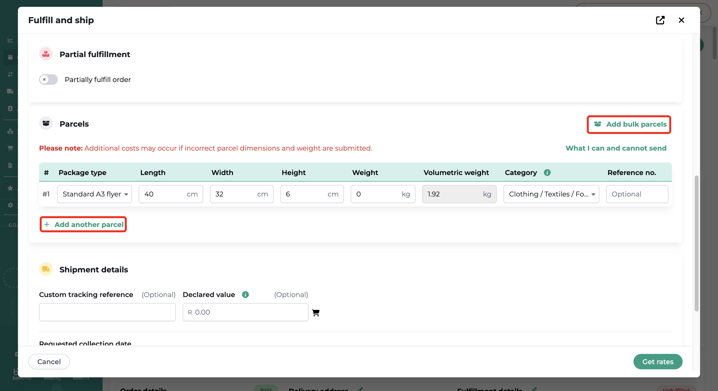 Fulfill and ship with multiple parcels in Bob Go