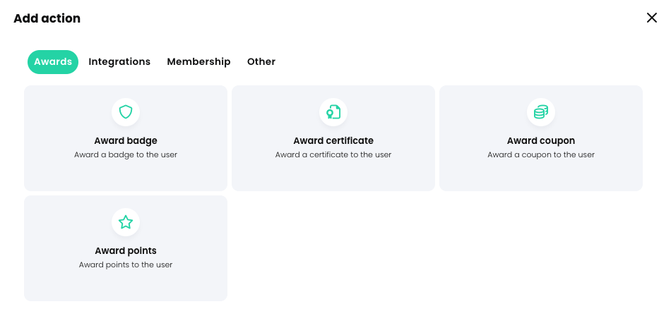 Add action pop-up, Awards tab