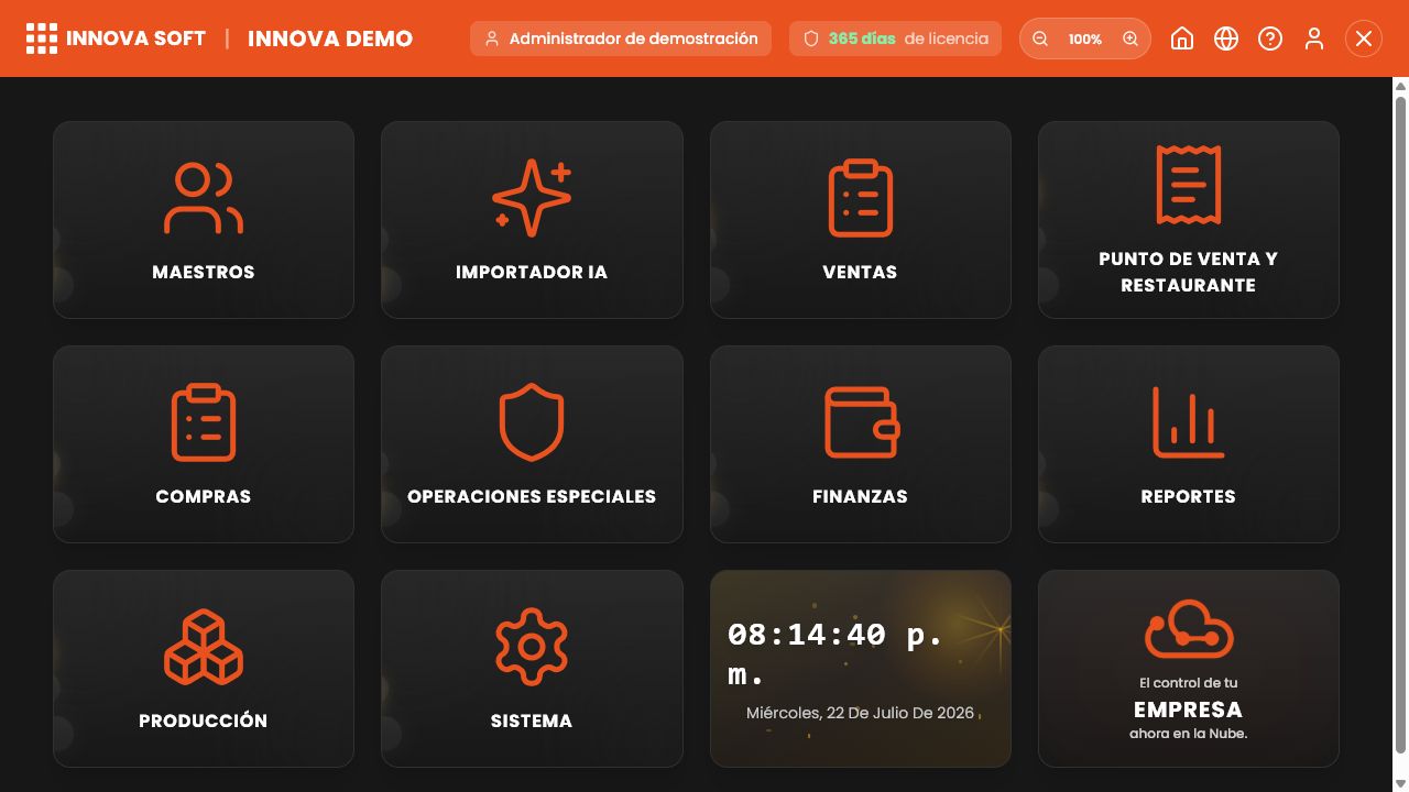 Pantalla real del centro de reportes de Innova Emission
