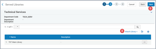 An image of the technical services screen with the attach libraries button on the right side.