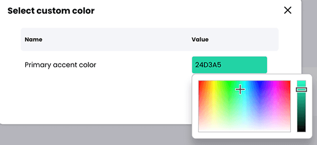 The Select custom color pop-up