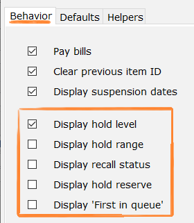 Behavior tab with checkboxes circled in orange