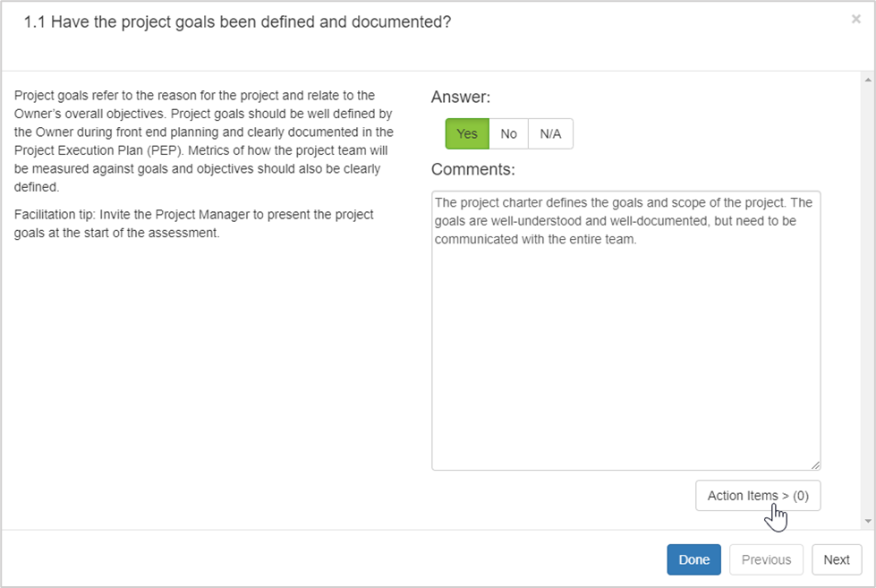 Create Action Item from Factor Level Facilitation View (CRA)