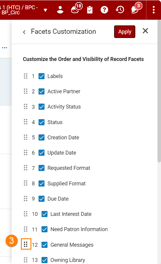 Select facet to drag to new location