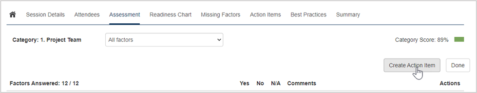 Create Action Item from Assessment Tab (CRA)