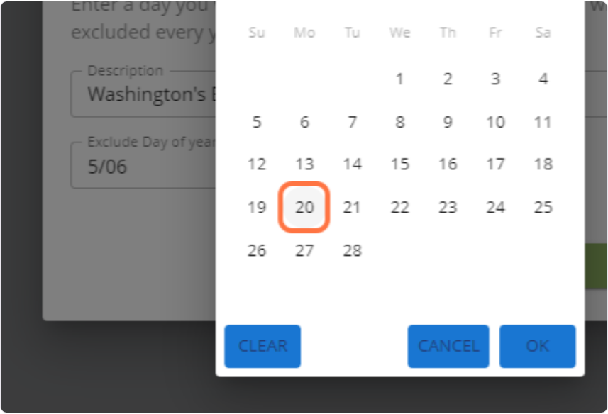 Checklist Exception Calendar