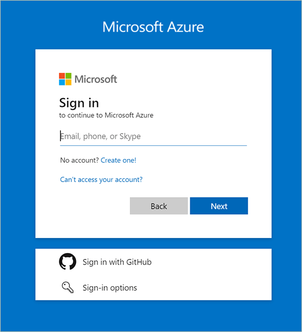 Microsoft Azure login screen