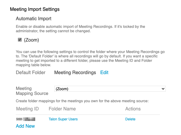 Meeting Import Settings