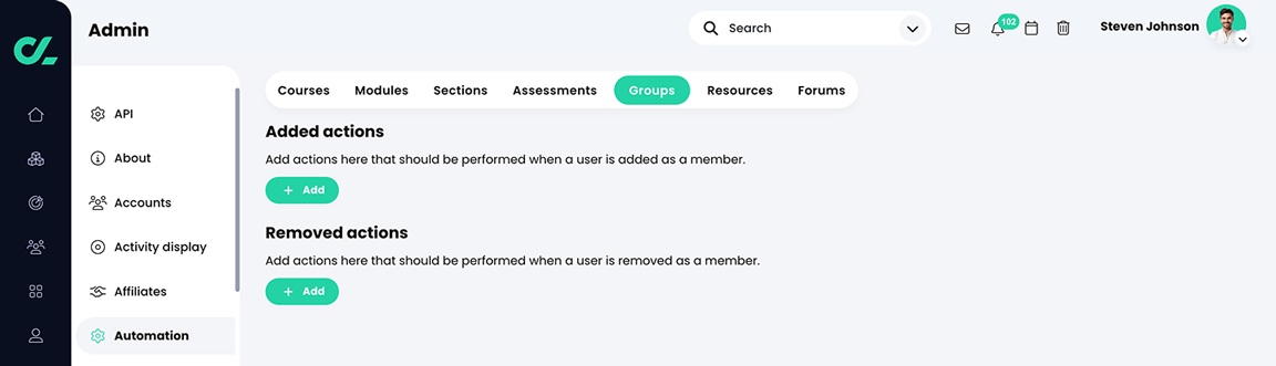 Admin, Automation, Groups tab