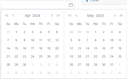 Calendar view used to pick a custom date range.