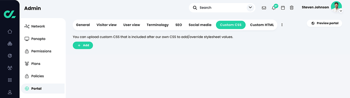 Admin, Portal, Custom CSS tab