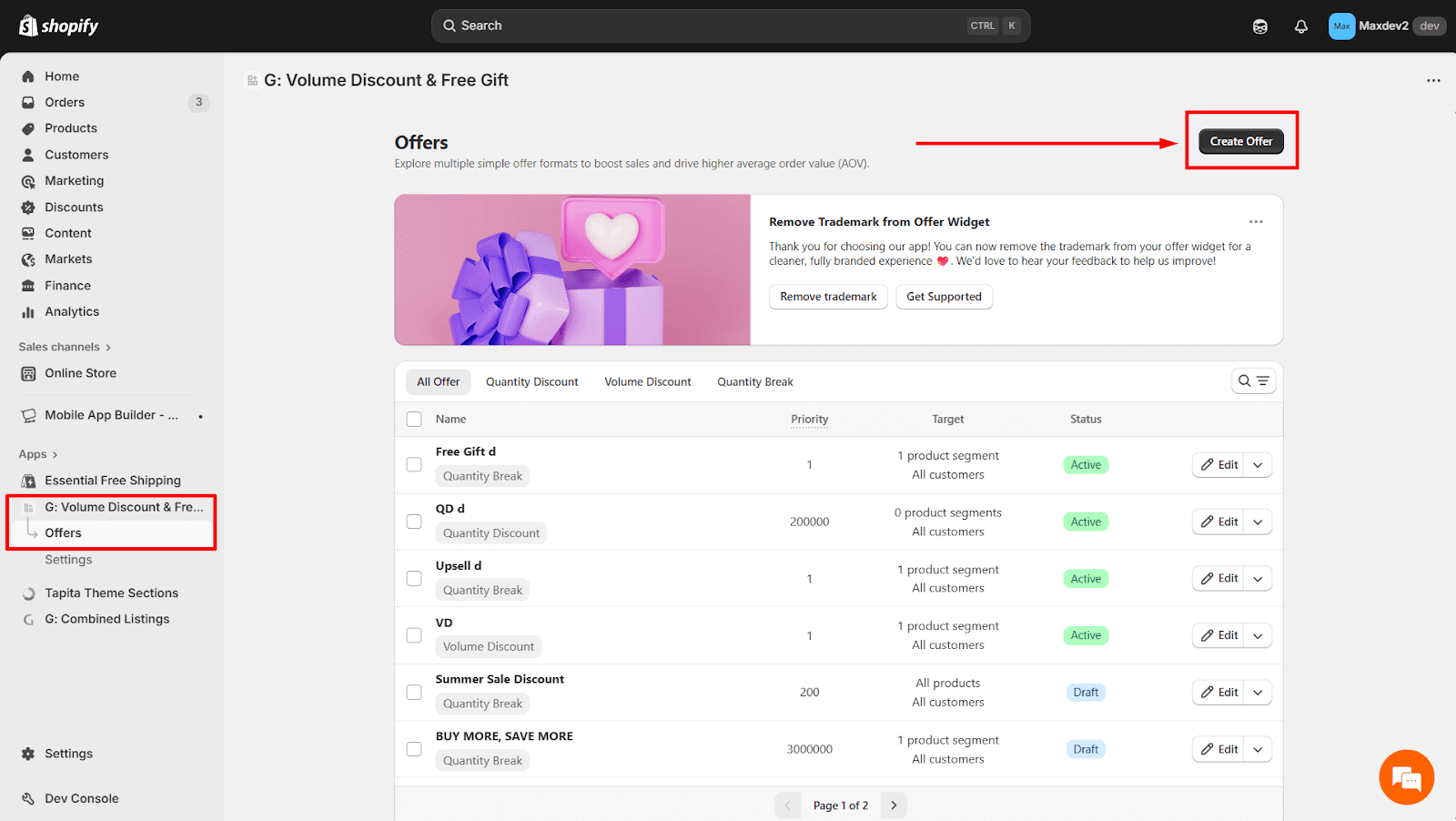 Table Layout Discount Widget