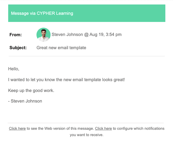 Email example with an updated message template