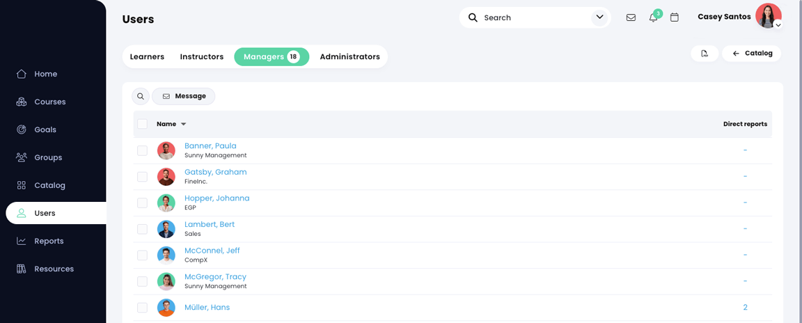 Felhasználók, vezetők fül