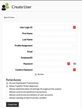Create User form with required fields