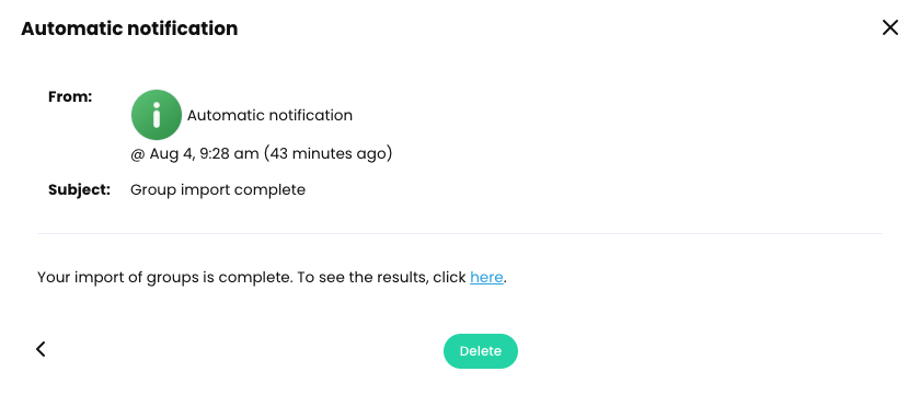 Groups import notification