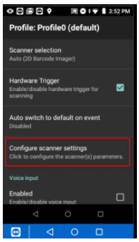 Profile settings with Configure Scanner Settings highlighted