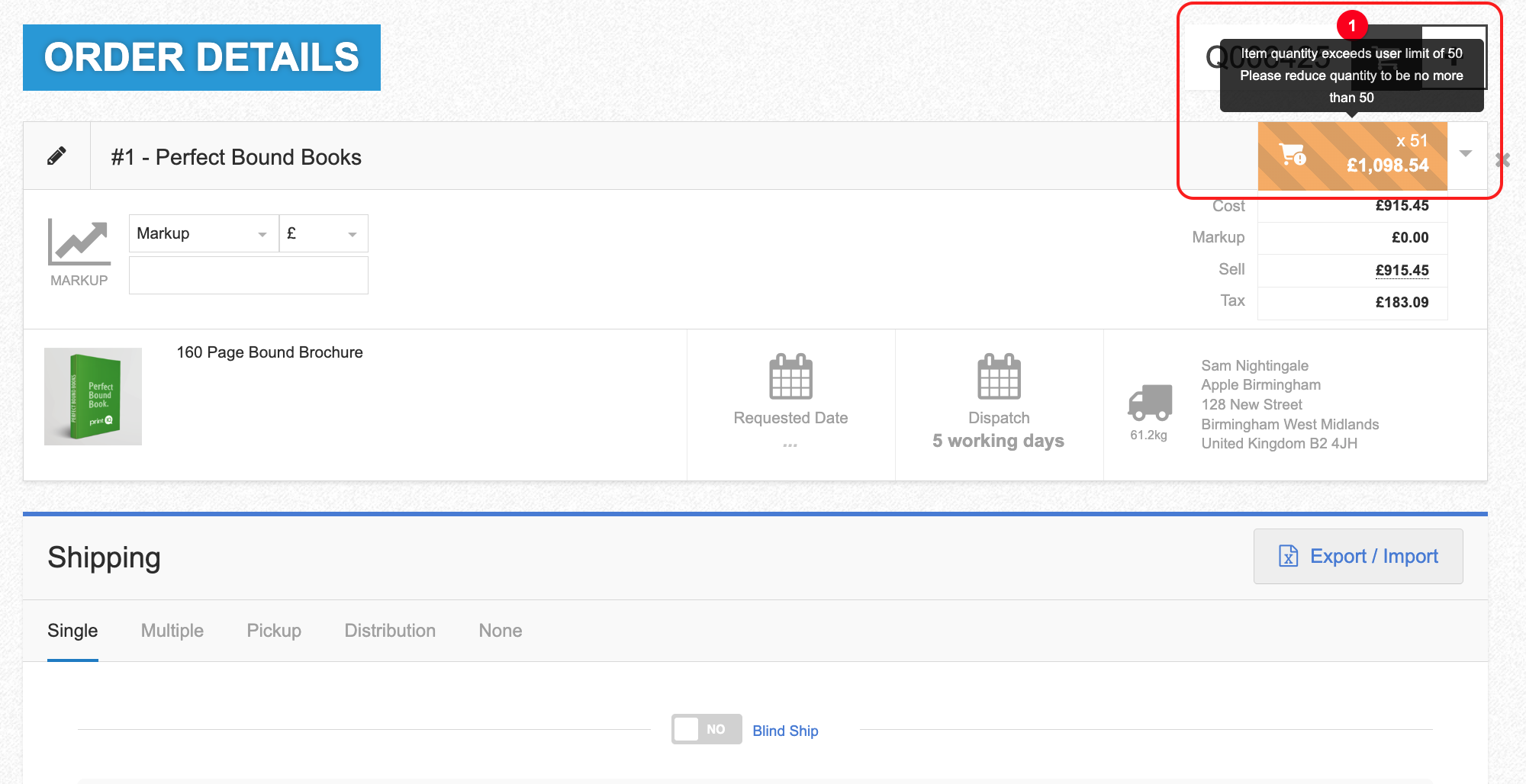 Quote Checkout screen