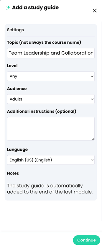 CYPHER Agent menu, Add a study guide, Settings