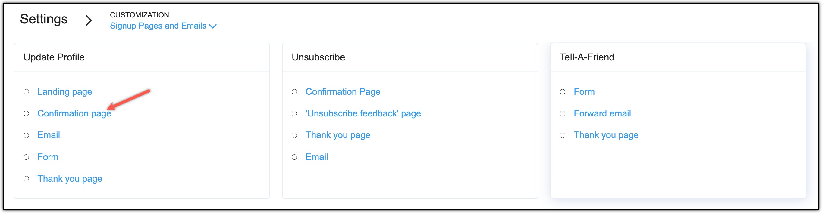 Confirmation page