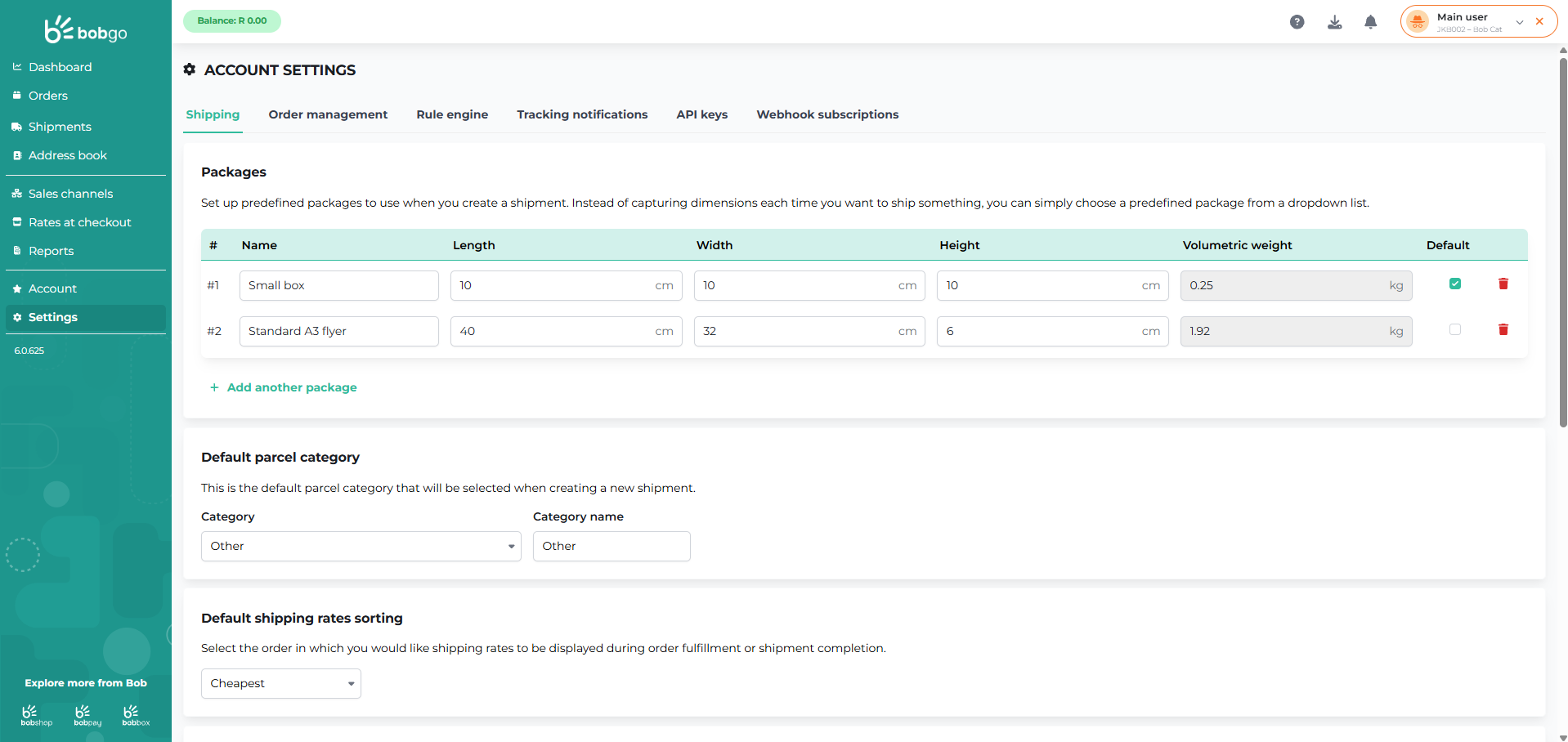 Set up predefined packages in Bob Go