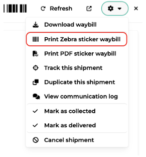 Print a Zebra sticker waybill from Bob Go