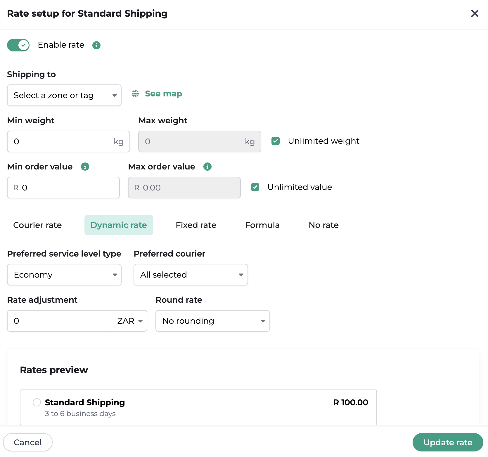 Dynamic rate configuration in Bob Go