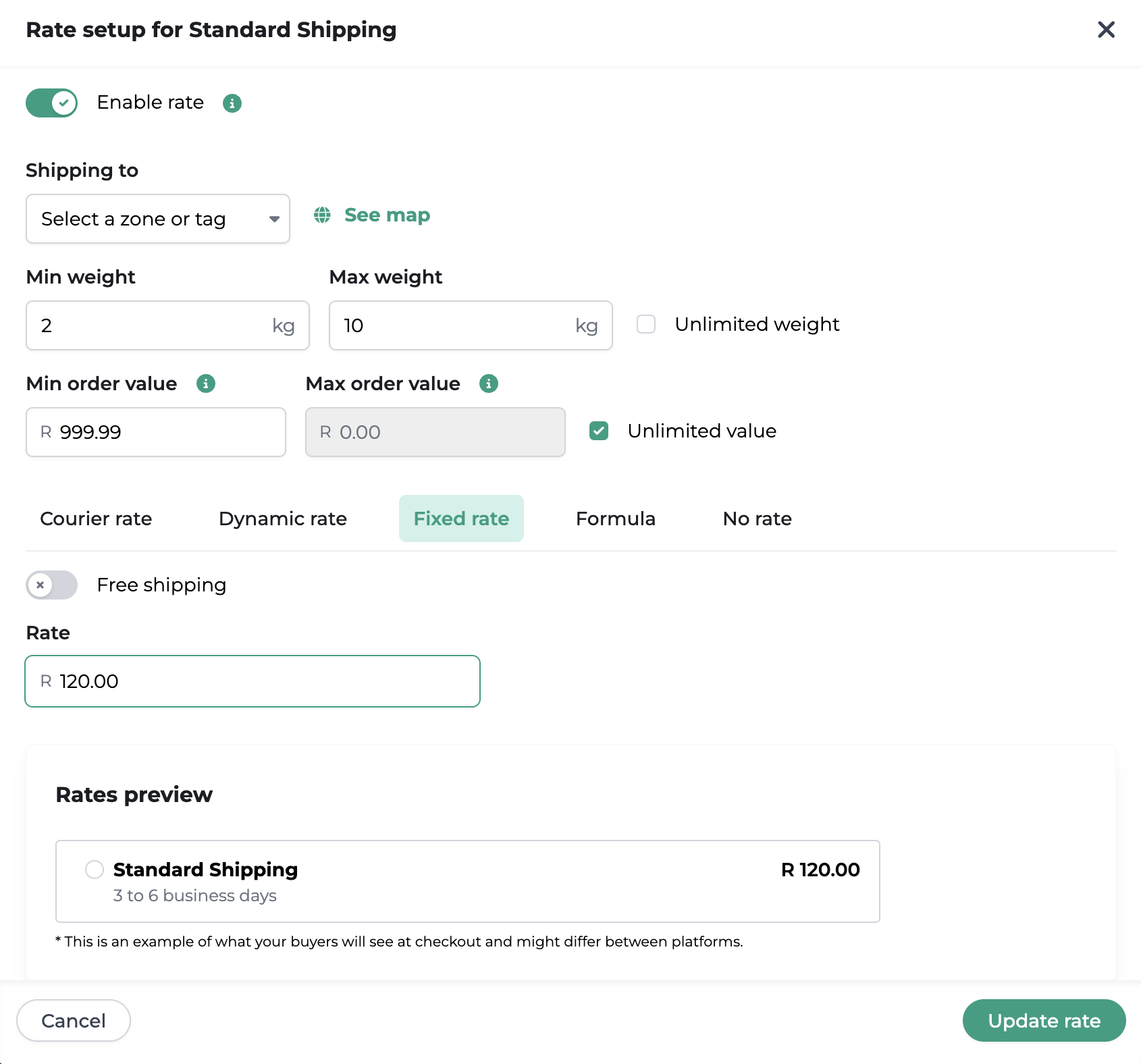 Fixed rate configuration in Bob Go