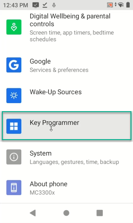 Key Programmer option in Android Settings