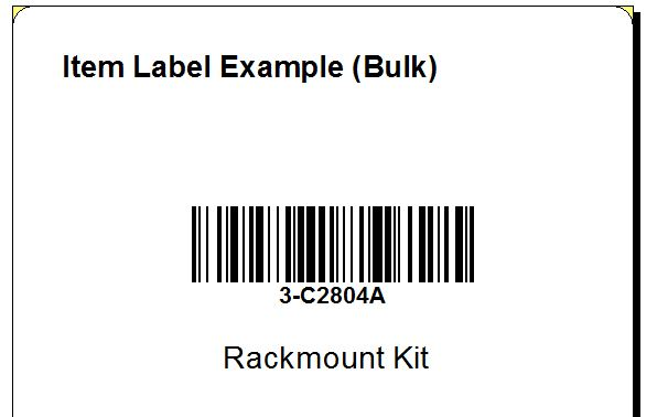 Bulk label template showing item number barcode and description