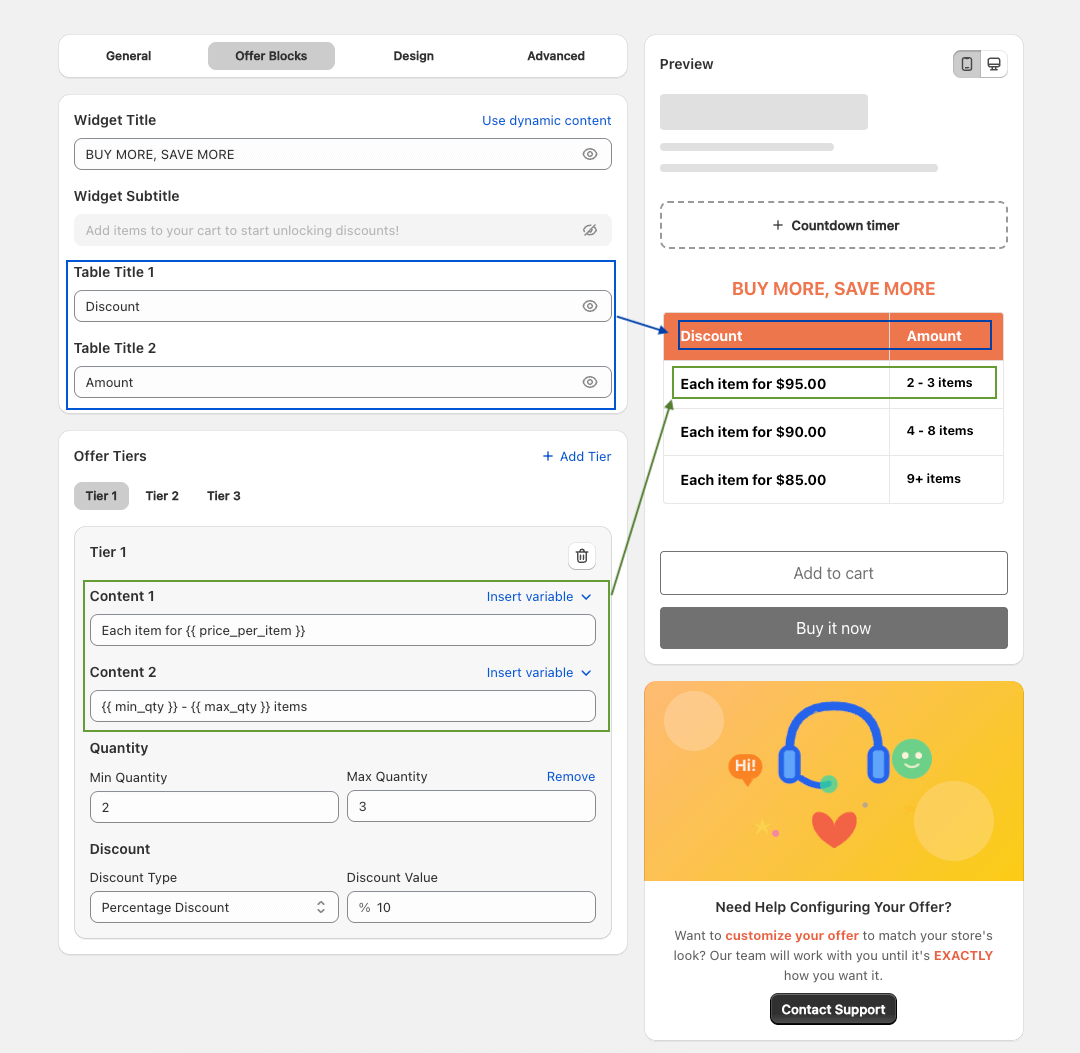 Table Layout Discount Widget