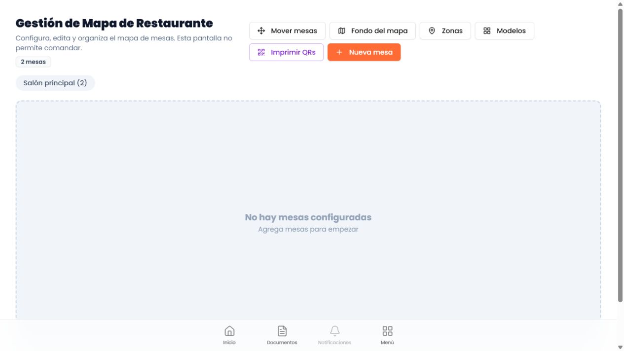 Mapa real de mesas del módulo restaurante de Innova Emission