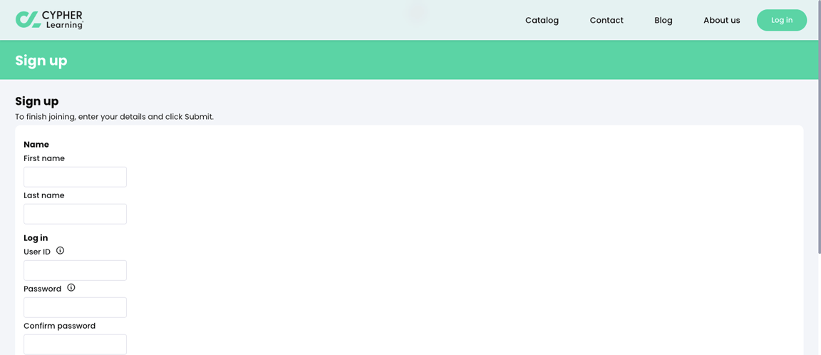 Sign up page for users without an account