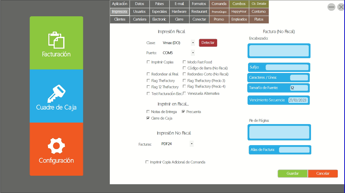 Configuración de impresión fiscal y no fiscal en RetailSPOS