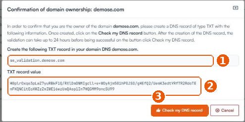 Domain ownership confirmation window