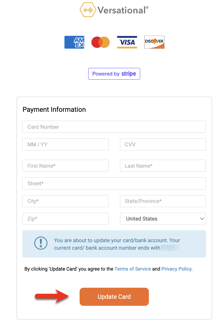 Update payment method confirmation
