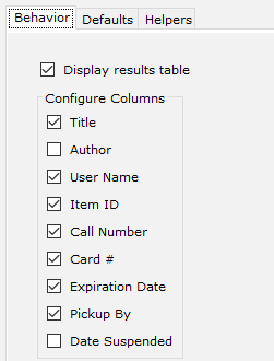 Behavior tab columns settings