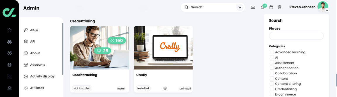 App center, Credit tracking app in the Credentialing section