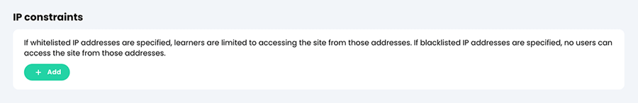 Admin, Portal, More tab, IP constraints section