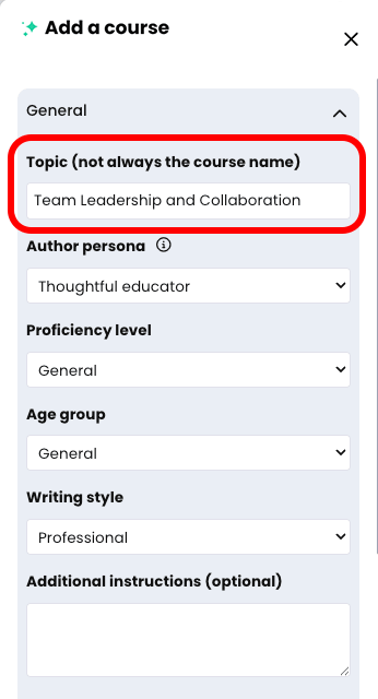 CYPHER Agent menu, General tab with Topic highlighted