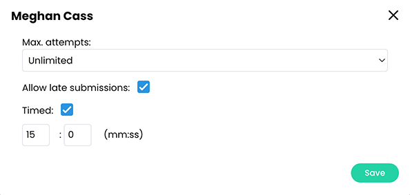 A learner quiz score pop-up