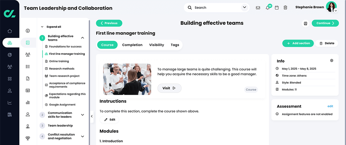 Path, Module, Course goal example