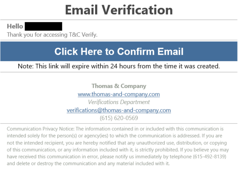 Email Verification message