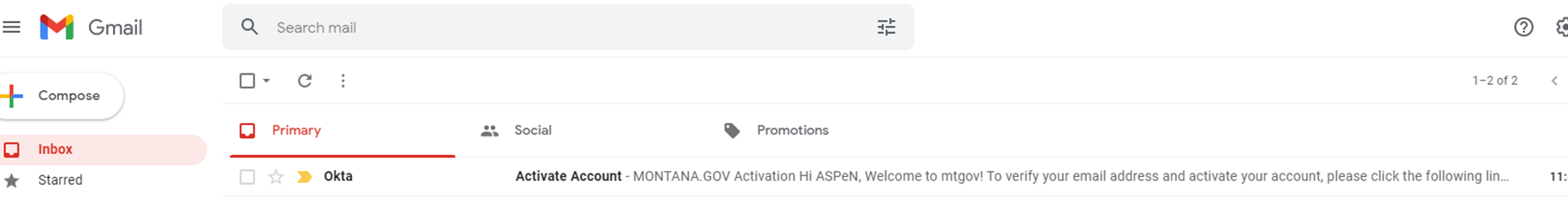 Image of email inbox with an email from OKTA with the subject: Activate Account in bold