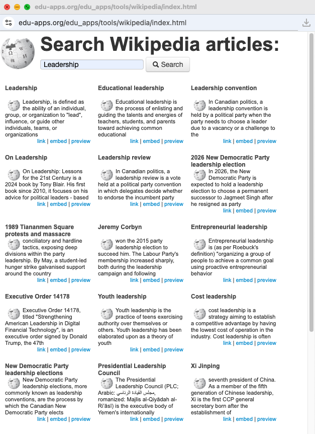 A tool opened in a new browser window