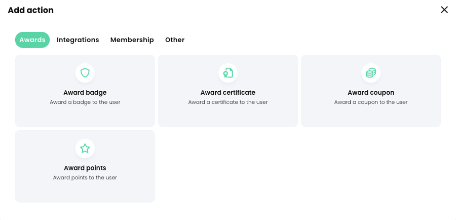 Add action pop-up, Awards tab
