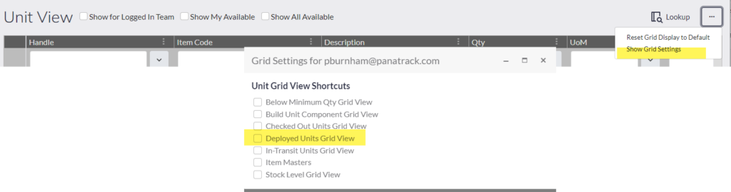 Deployed units grid view