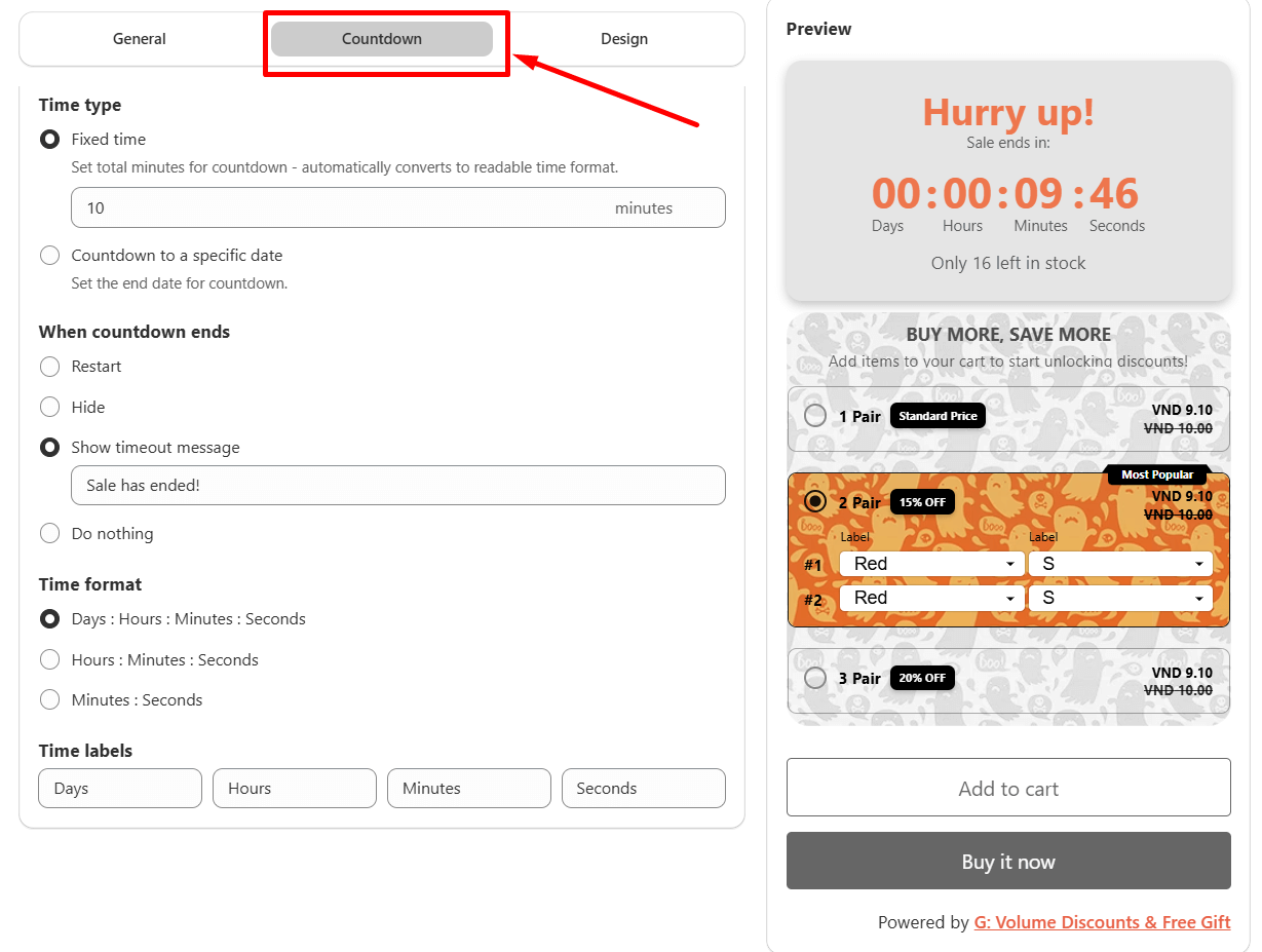 Add the countdown timer