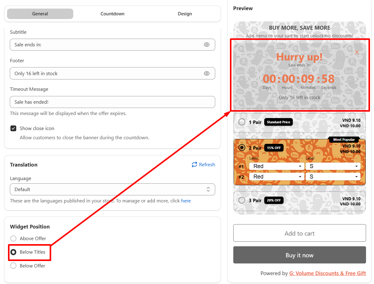 Add the countdown timer