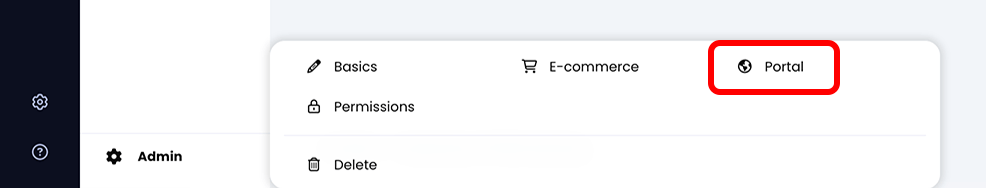 Organization with the Admin menu active and the Portal button highlighted
